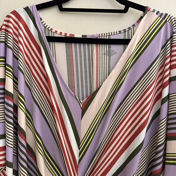 Evri 3X Multi-Color Striped Midi Dress Empire Waist Flirty Short Sleeve Wedding - Picture 6 of 8